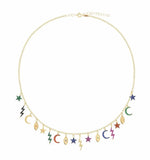 Winter Rainbow CZ Paved Charm Choker Necklace
