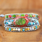 Boho Leather Bracelet with Natural Stone Charm