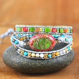 Boho Leather Bracelet with Natural Stone Charm