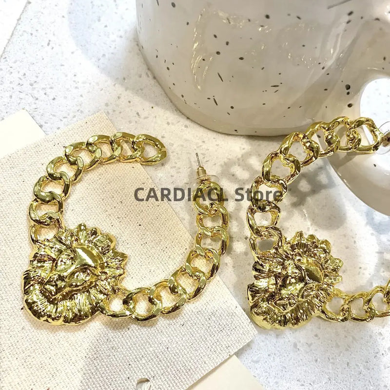 Drop Oil Lion Head Stud Earrings for Women