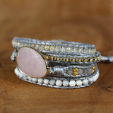 Pink Quartz Crystal 5 Strands Woven Wrap Bracelets Bohemian Bracelet
