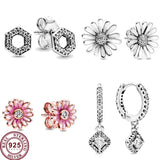 925 Silver Daisy Flower Sparkle Hexagon Pan Studs Women Gift DIY Jewelry