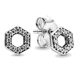 925 Silver Daisy Flower Sparkle Hexagon Pan Studs Women Gift DIY Jewelry