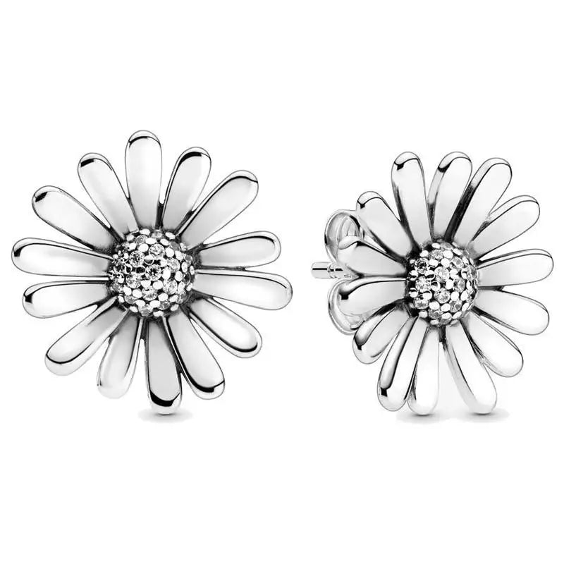 925 Silver Daisy Flower Sparkle Hexagon Pan Studs Women Gift DIY Jewelry