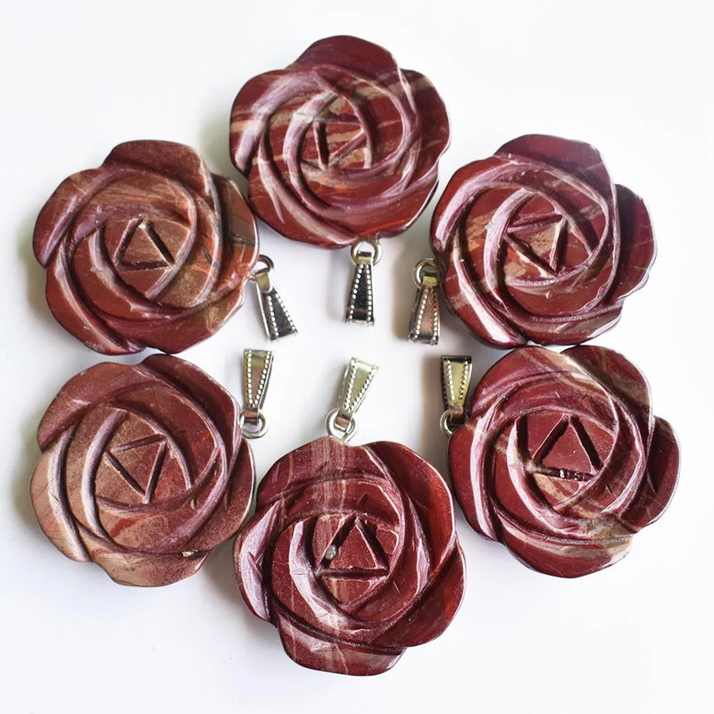 2020 Carved Rainbow Stone Rose Flower Pendants Charms Jewelry 6pcs/lot