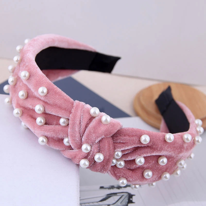 Bow Pearl Flannel Hairband Solid Hair Accessories