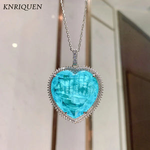 Heart Crystal Paraiba Tourmaline Pendant Necklace for Women