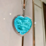 Heart Crystal Paraiba Tourmaline Pendant Necklace for Women