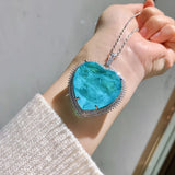 Heart Crystal Paraiba Tourmaline Pendant Necklace for Women