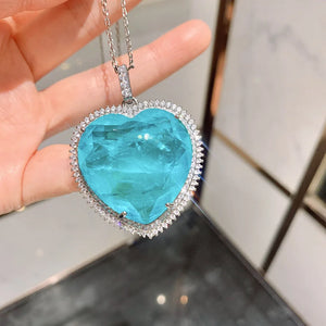 Heart Crystal Paraiba Tourmaline Pendant Necklace for Women