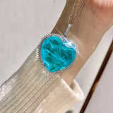 Heart Crystal Paraiba Tourmaline Pendant Necklace for Women