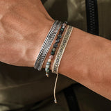925 Silver Plated Skull Beads Cuff Bracelet Set