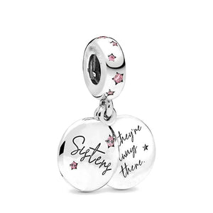 925 Silver Sisters Pink Star Charm Bead Pendant