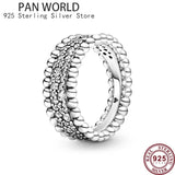 925 Silver Three Ring Intertwined Snake Texture Snowflake Women's Pan Ring