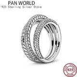 925 Silver Three Ring Intertwined Snake Texture Snowflake Women's Pan Ring