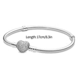 925Silver Heart Bracelet&Bangle Original 3mm Charms&Beads Ladies Jewelry
