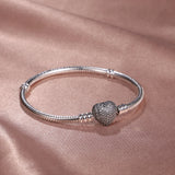 925Silver Heart Bracelet&Bangle Original 3mm Charms&Beads Ladies Jewelry
