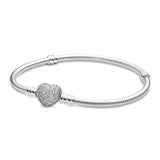 925Silver Heart Bracelet&Bangle Original 3mm Charms&Beads Ladies Jewelry