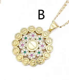 Women's Wedding Natural Zircon Necklaces 14k Hollow Fine Big Pendants