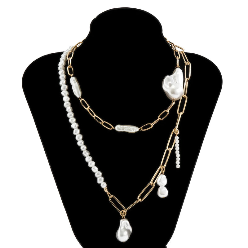 Baroque Irregular Pearl Paper Clip Button Pendant Necklace