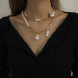 Baroque Irregular Pearl Paper Clip Button Pendant Necklace