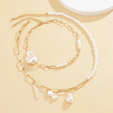 Baroque Irregular Pearl Paper Clip Button Pendant Necklace