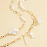 Baroque Irregular Pearl Paper Clip Button Pendant Necklace