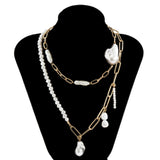 Baroque Irregular Pearl Paper Clip Button Pendant Necklace