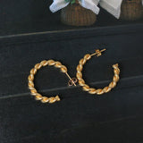French Twisted Hypoallergenic Tarnish Stainless Steel 18K CC Hoop Earrings