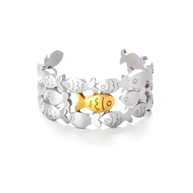 Silver Fish Ring Adjustable Open Boho Jewelry Anillos