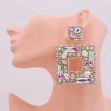 Bohemian Rhinestone Heart Drop Earrings Statement Dangle Jewelry
