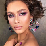 Bohemian Rhinestone Heart Drop Earrings Statement Dangle Jewelry