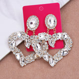 Bohemian Rhinestone Heart Drop Earrings Statement Dangle Jewelry