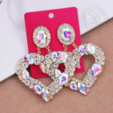 Bohemian Rhinestone Heart Drop Earrings Statement Dangle Jewelry