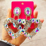 Bohemian Rhinestone Heart Drop Earrings Statement Dangle Jewelry