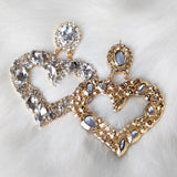 Bohemian Rhinestone Heart Drop Earrings Statement Dangle Jewelry