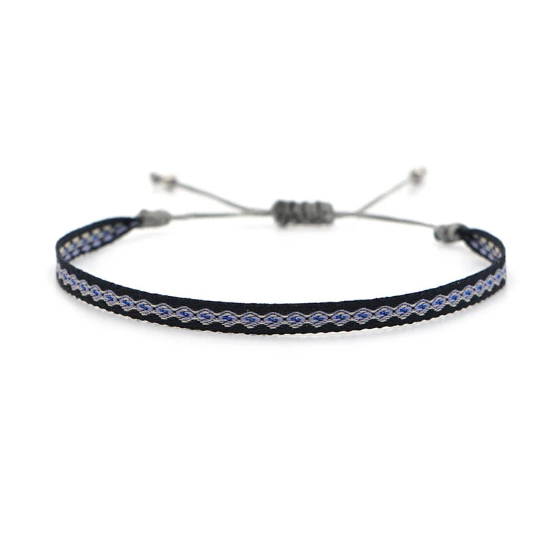 Boho Braided Men's Bracelets Set Silver Cat's Eye Stone Beads
