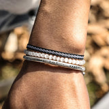 Boho Braided Men's Bracelets Set Silver Cat's Eye Stone Beads