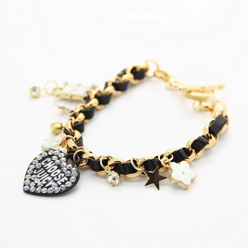Heart Poker Encrusted Bracelet with Bow