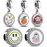 Sterling Silver Lucky Cat Orange Charm Guanyin Dangle Bead