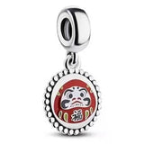 Sterling Silver Lucky Cat Orange Charm Guanyin Dangle Bead