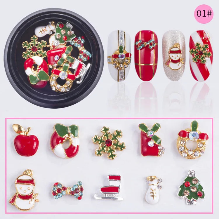 Christmas Bell Tree Nail Sticker Rhinestone Metal Rivets DIY Jewelry