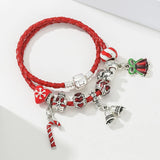 Christmas Leather Chain Charm Bracelet With Santa Claus Beads