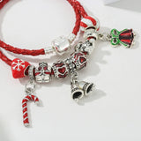 Christmas Leather Chain Charm Bracelet With Santa Claus Beads
