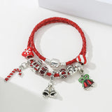 Christmas Leather Chain Charm Bracelet With Santa Claus Beads