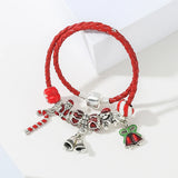 Christmas Leather Chain Charm Bracelet With Santa Claus Beads