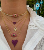 Colorful CZ Heart Necklace Women's Jewelry