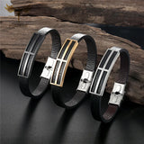 Men's Leather Cross Bracelet Stainless Steel Geometric Accessory