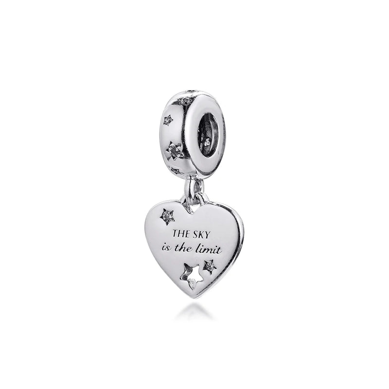 Heart & Stars Charm for Bracelets Sterling Silver Beads