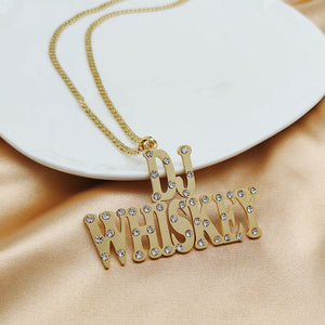 Crystal Big Pendant Letters Necklace with Zirconia